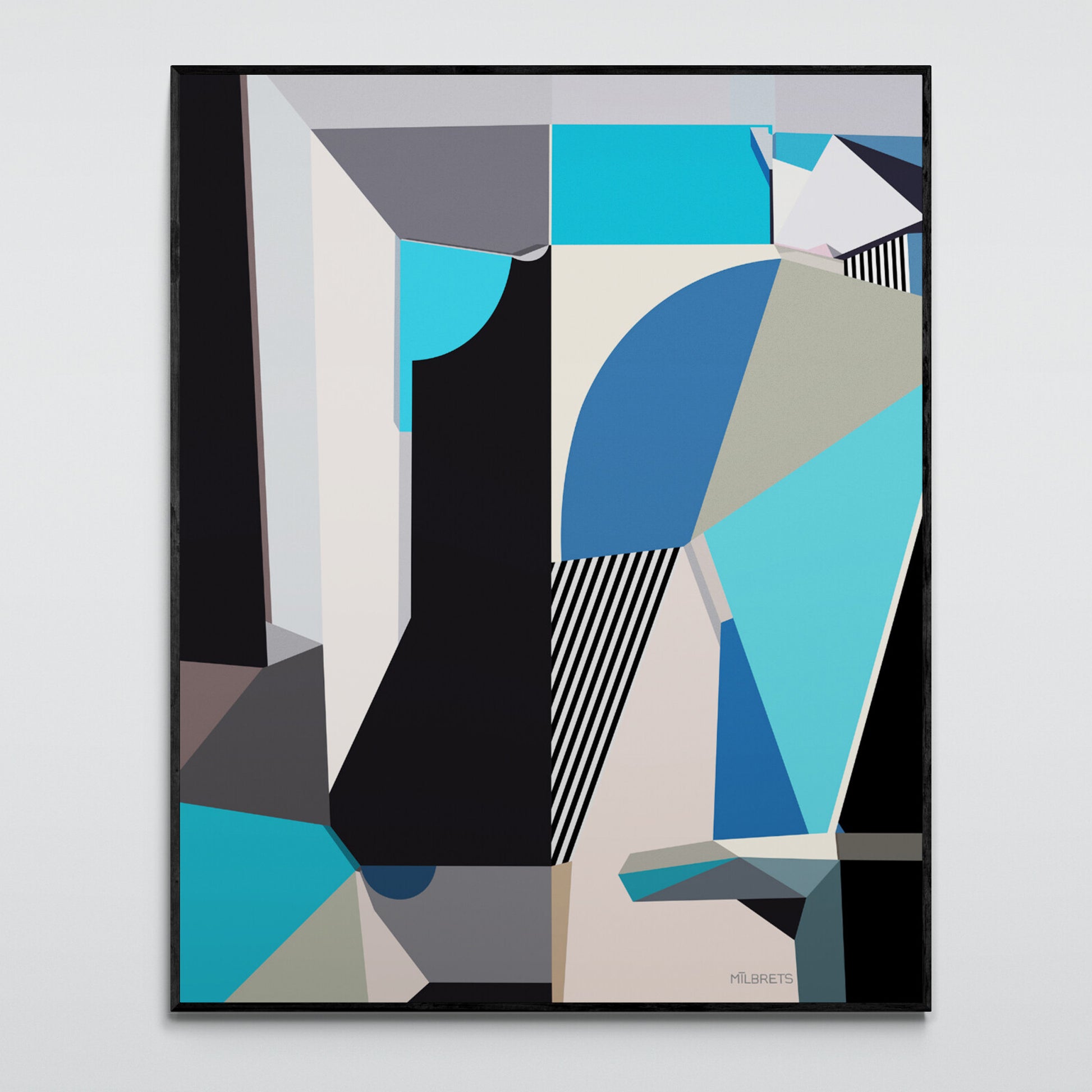 MT-451  blue framed geometric canvas print 