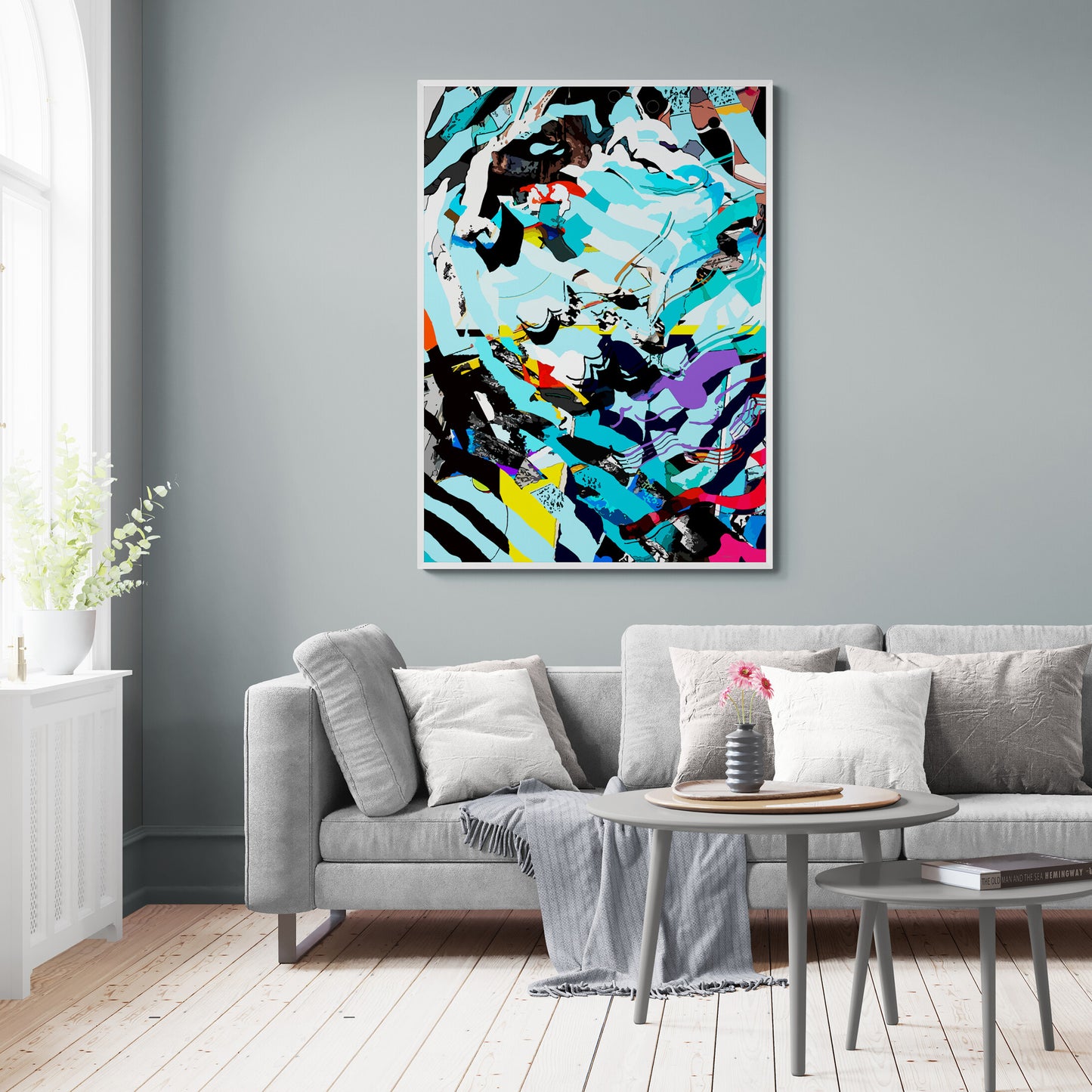 Mediterranean Wave Abstract Canvas Wall Art | Modern Blue Ocean Flow Print "GL-33"
