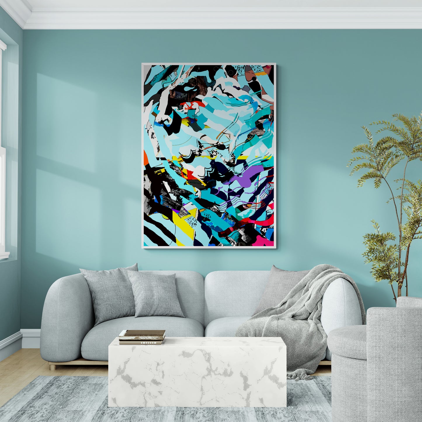 Mediterranean Wave Abstract Canvas Wall Art | Modern Blue Ocean Flow Print "GL-33"