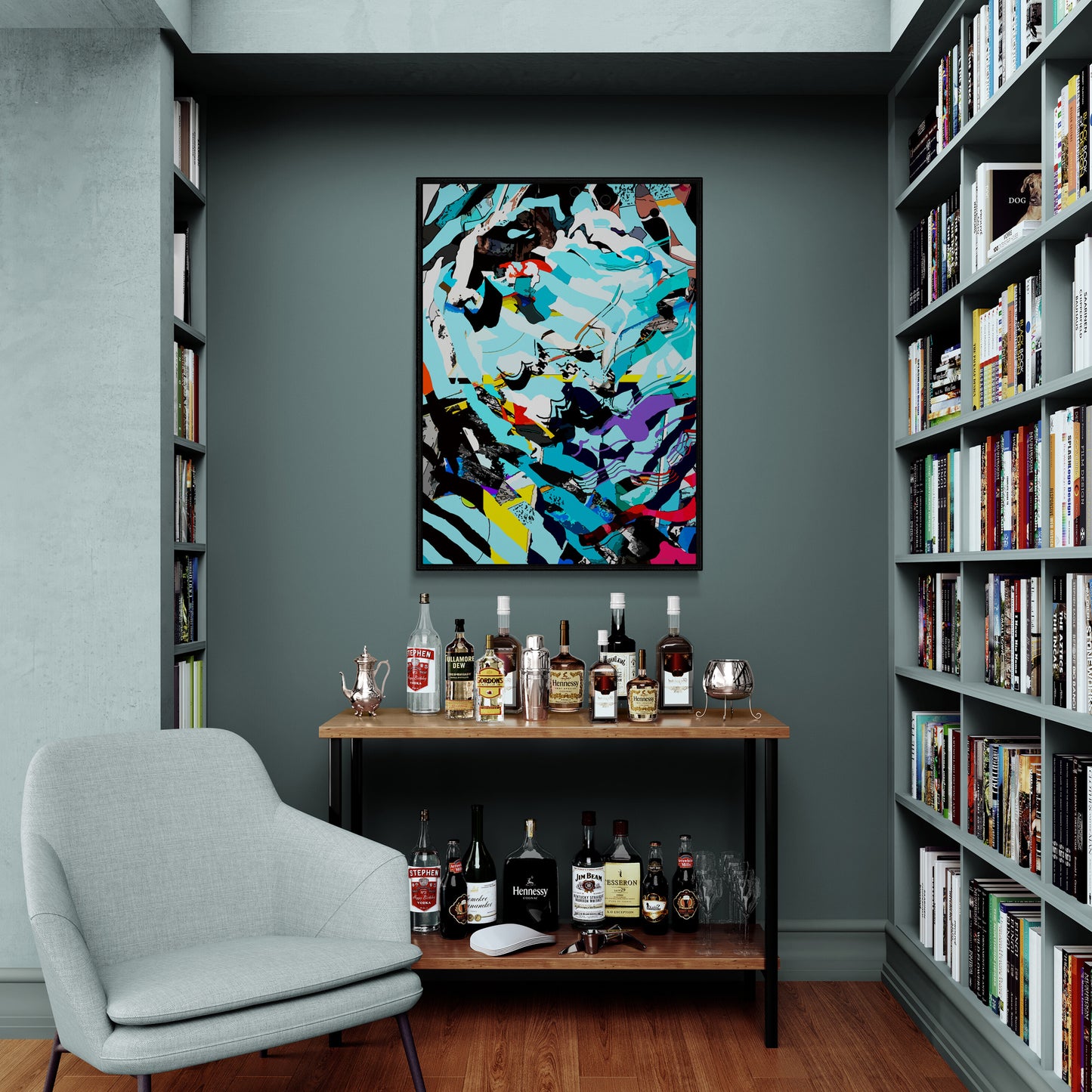 Mediterranean Wave Abstract Canvas Wall Art | Modern Blue Ocean Flow Print "GL-33"