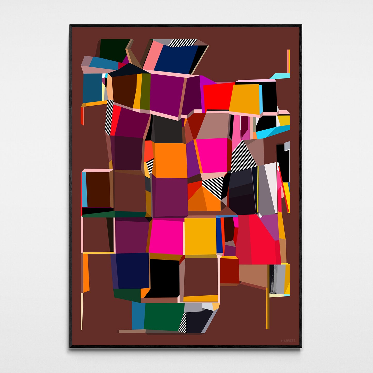 Abstract geometric canvas print featuring vibrant color blocks and precise lines inspired by modern street art culture.