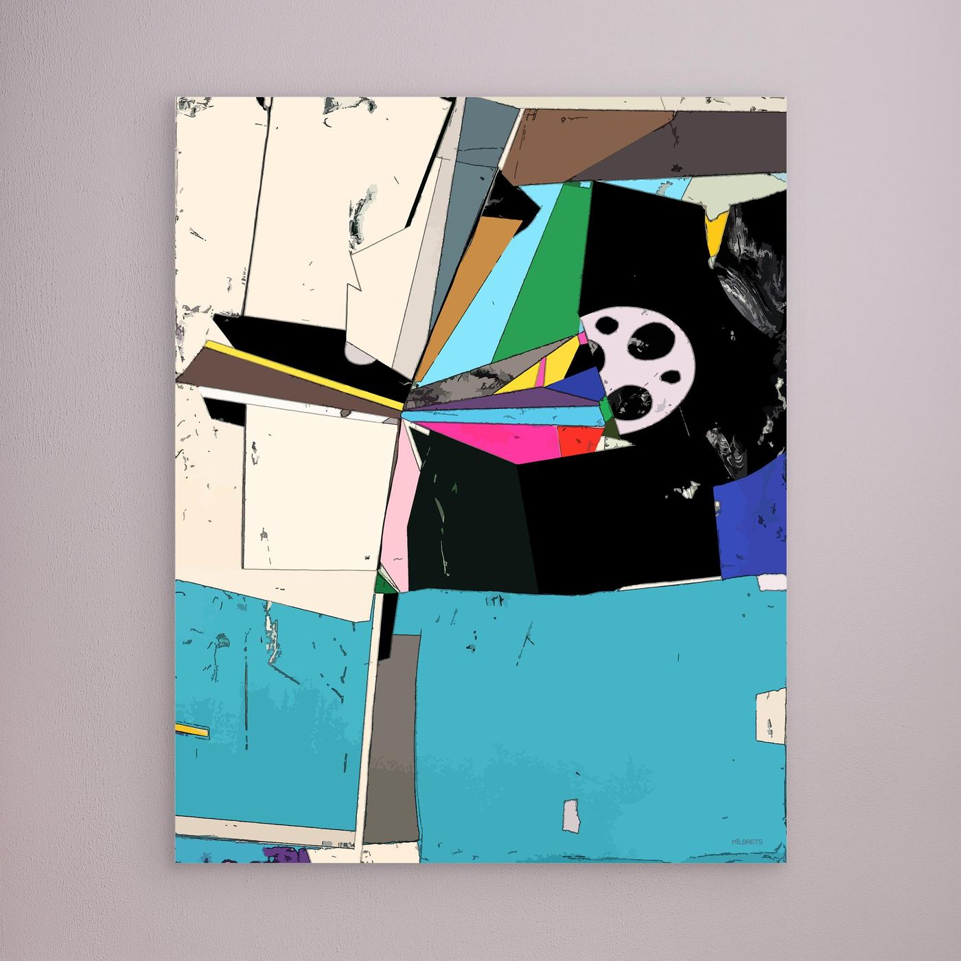 Pink & Blue Geometric Abstract Wall Art | Vibrant Color Canvas Print "ZN-293"