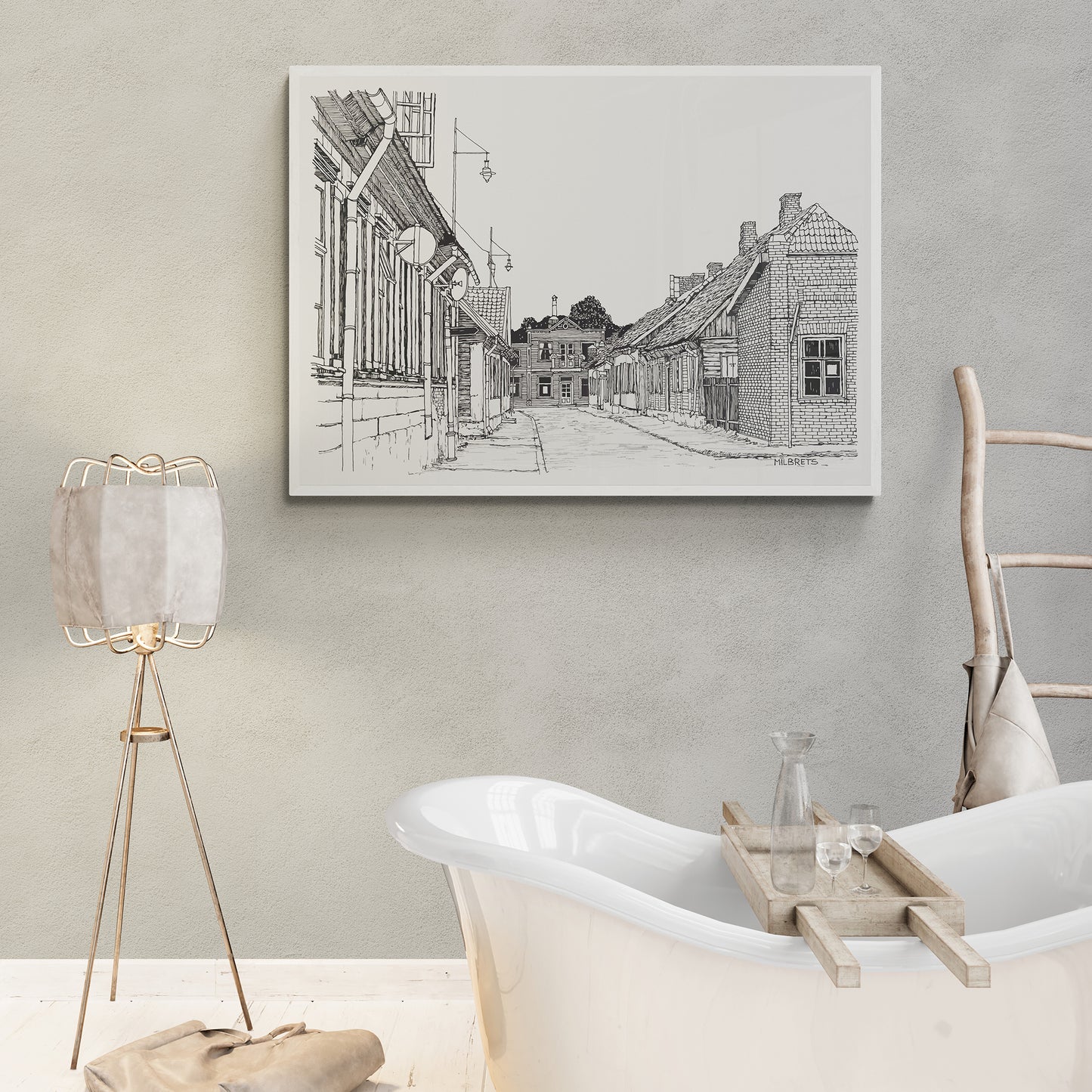 Vintage European Street Canvas Print | Black and White Wall Art