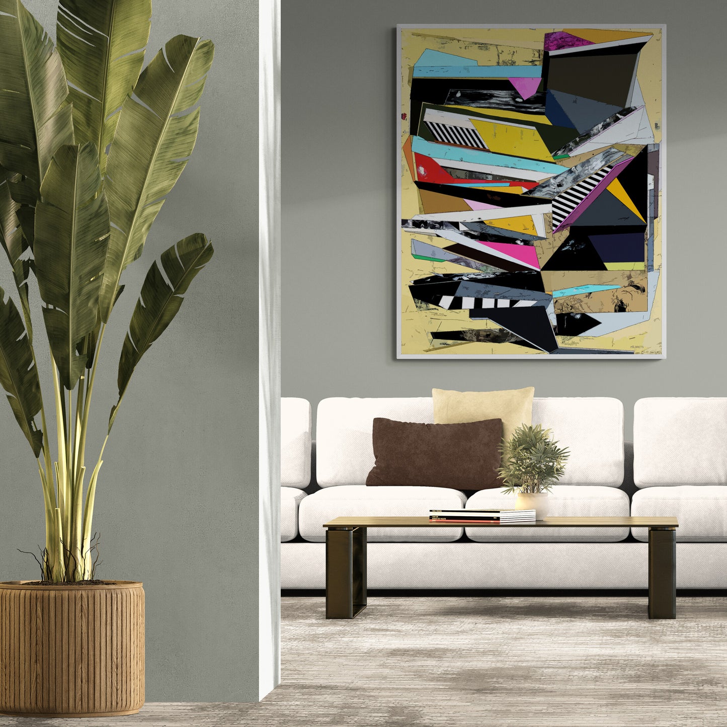 Gelbe geometrische abstrakte Wandkunst | Lebendiger Farb-Leinwanddruck „GN-65“