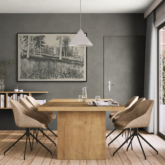 Black and White Forest Landscape Wall Art Nature Line Drawing Canvas Print Framed Botanical Woodland Illustration Nordic Wall Decor Drawing