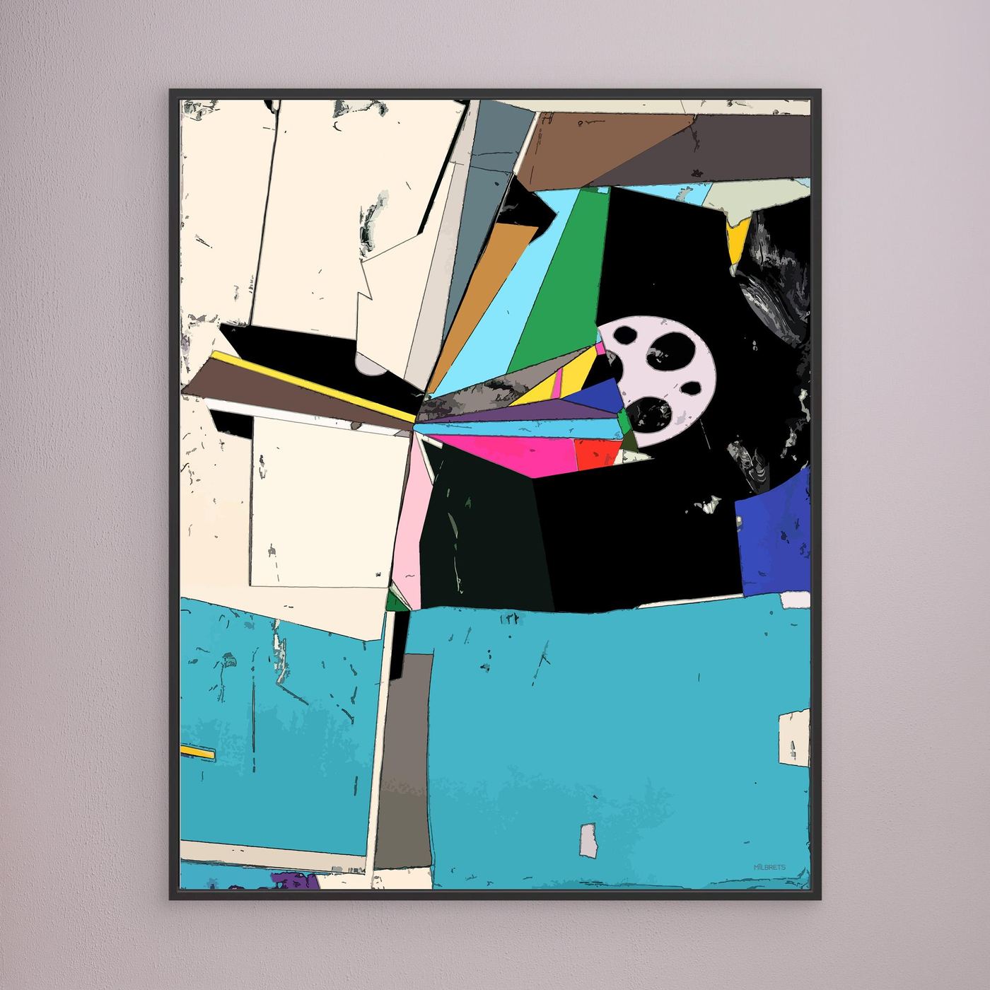 Pink & Blue Geometric Abstract Wall Art | Vibrant Color Canvas Print "ZN-293"