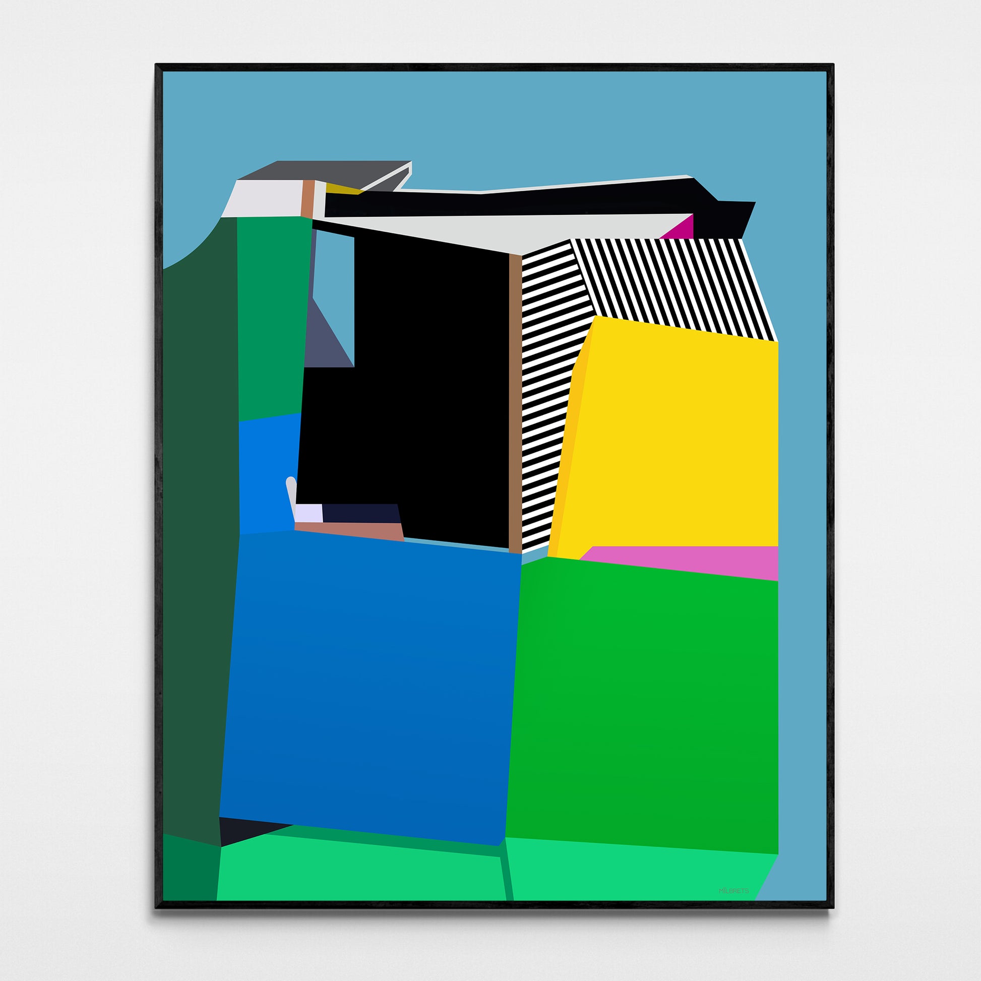 Geometric architecture contemporary abstract canvas print with bold color blocks by Lauris Mīlbrets
