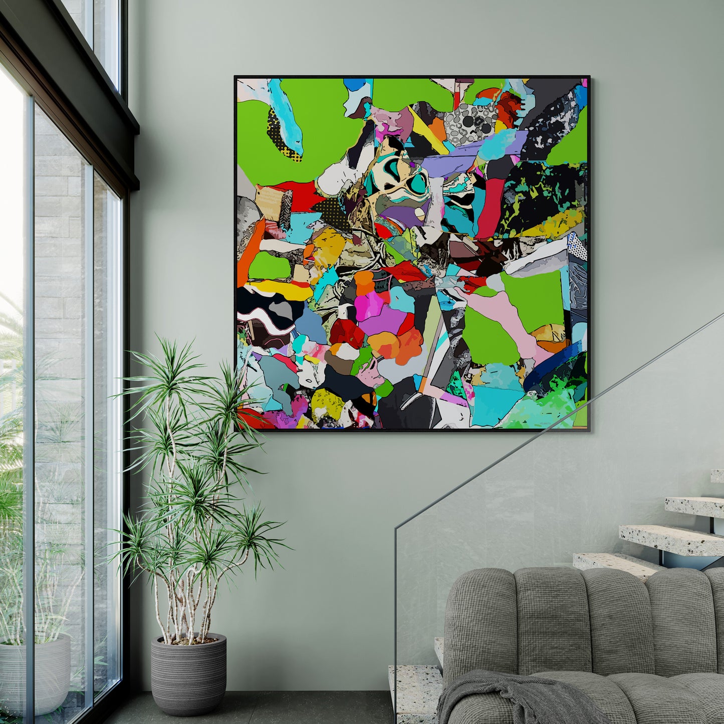 Green Abstract Canvas Wall Art | Colorful Modern Canvas Print "CR-254"