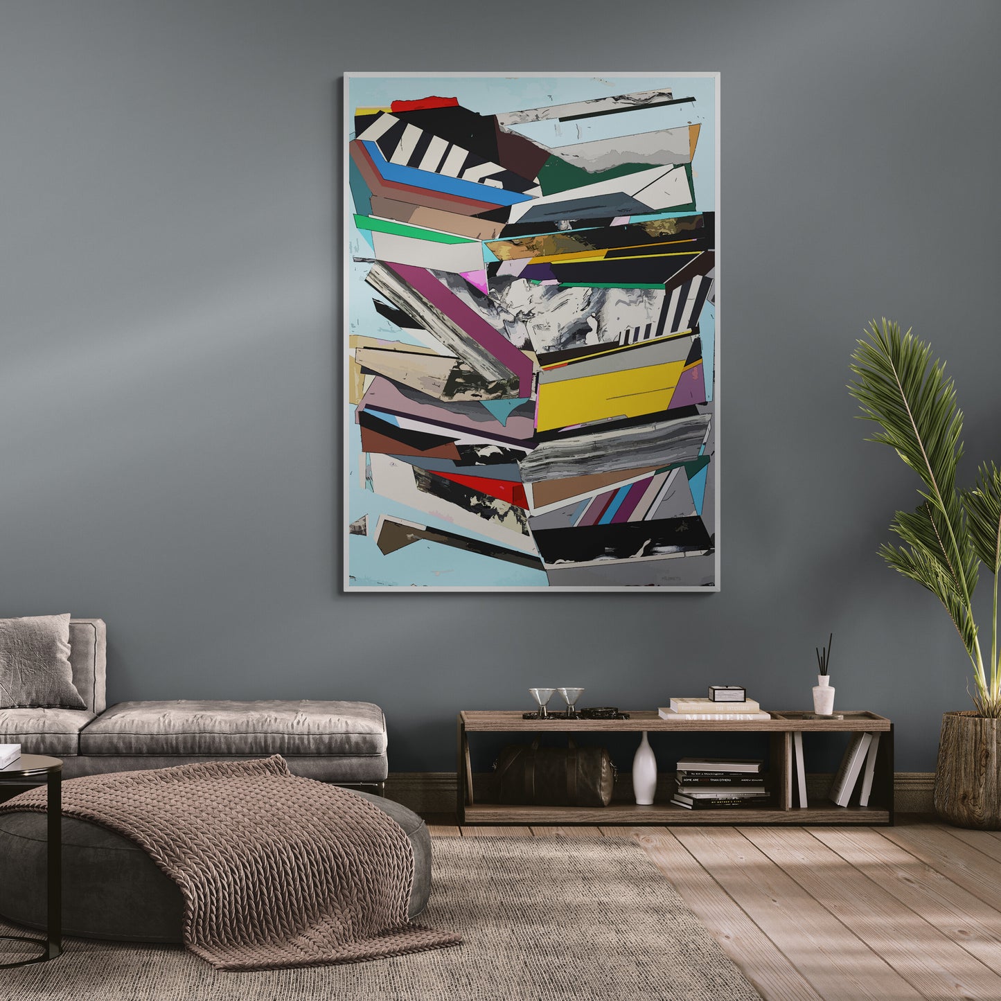 Blue Geometric Abstract Wall Art | Multicolor Canvas Print "ST-728"