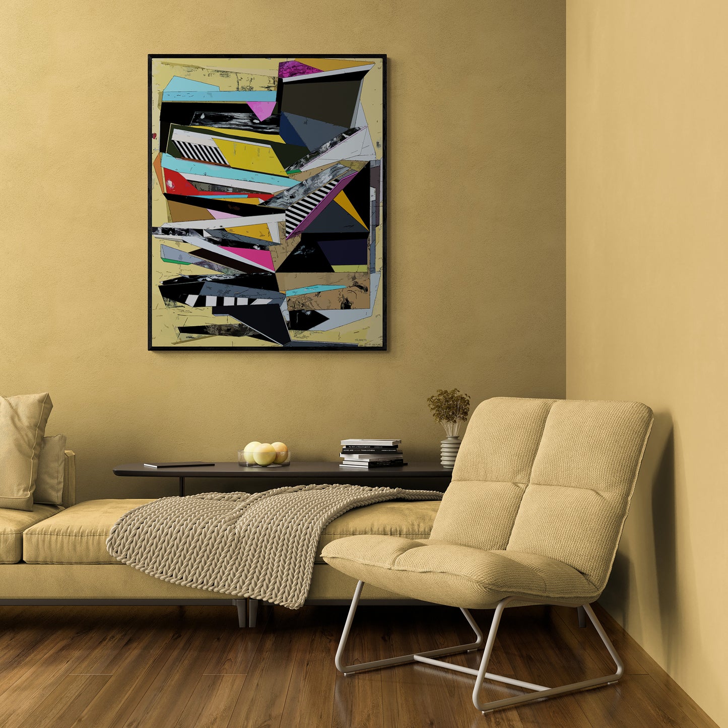 Gelbe geometrische abstrakte Wandkunst | Lebendiger Farb-Leinwanddruck „GN-65“