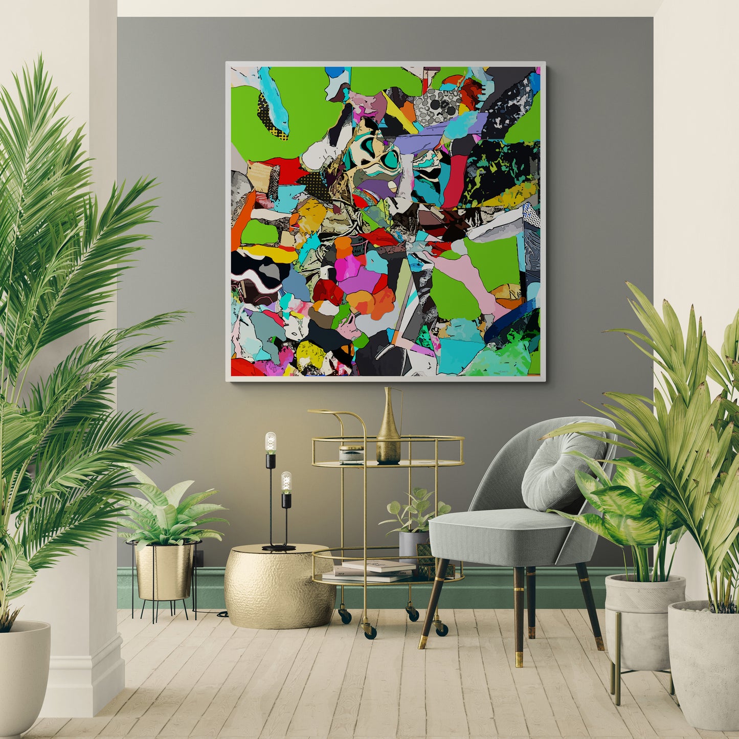 Green Abstract Canvas Wall Art | Colorful Modern Canvas Print "CR-254"
