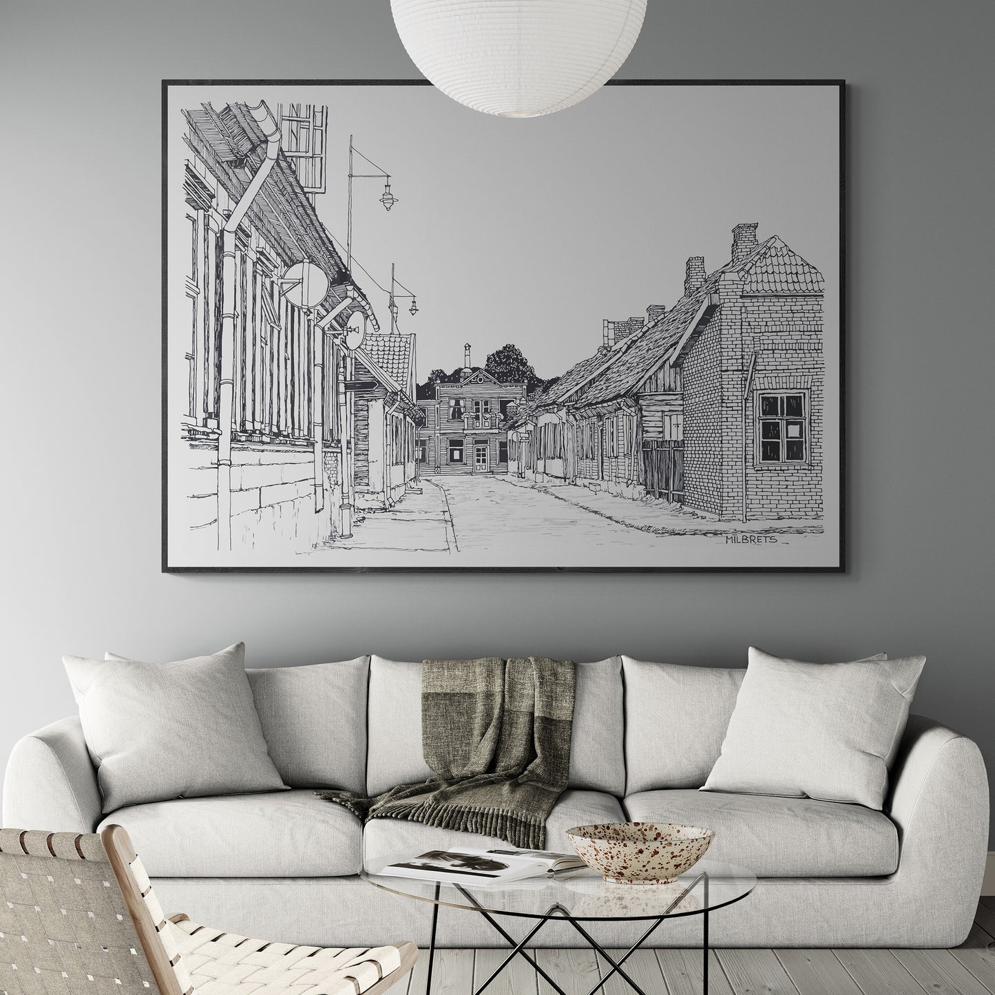 Vintage European Street Canvas Print | Black and White Wall Art