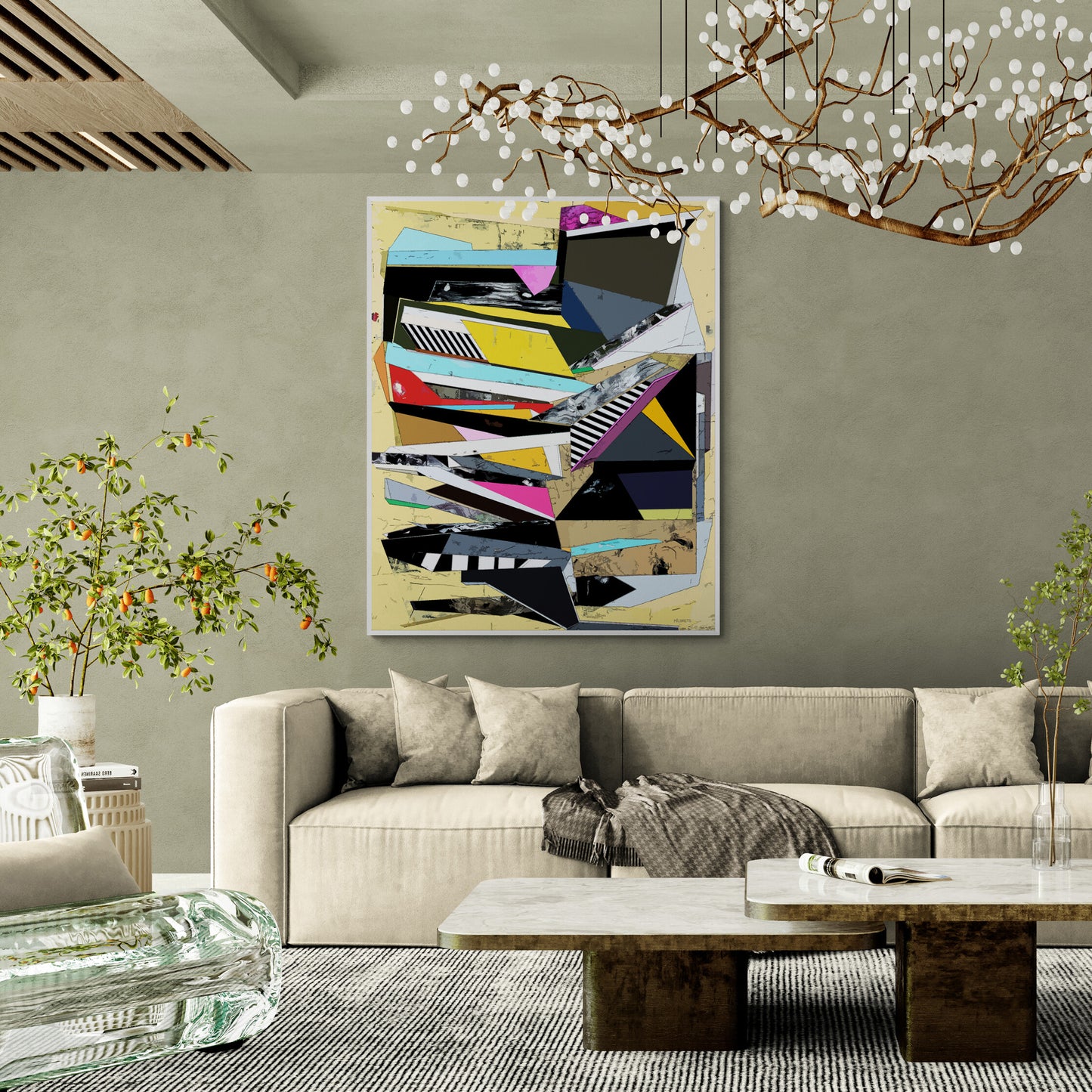 Gelbe geometrische abstrakte Wandkunst | Lebendiger Farb-Leinwanddruck „GN-65“