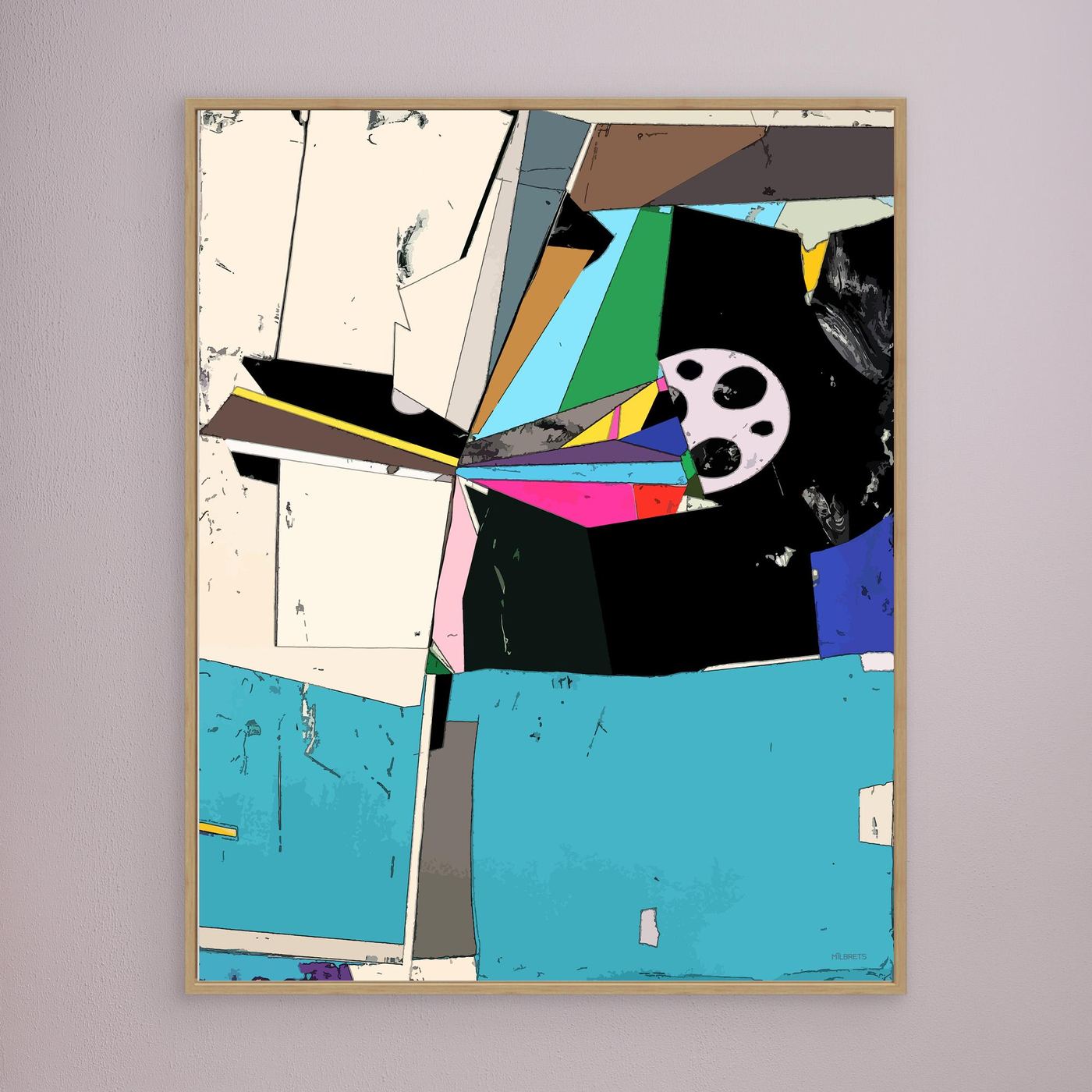 Pink & Blue Geometric Abstract Wall Art | Vibrant Color Canvas Print "ZN-293"