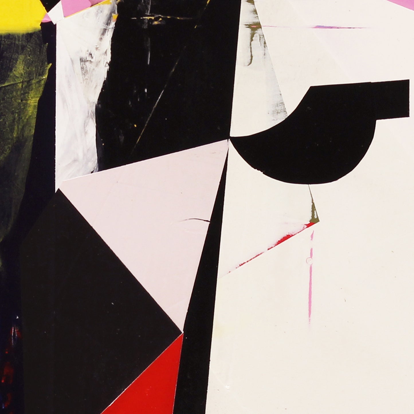 Abstract art piece with geometric shapes and bold colors on a white background