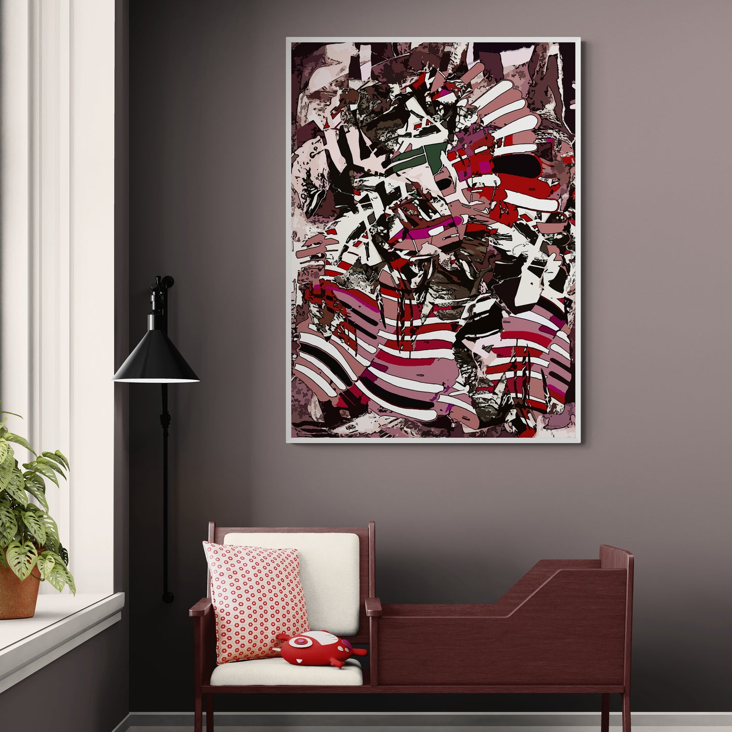 Burgundy Abstract Street Art Canvas Print | Graffiti Wall Art "ST-728"