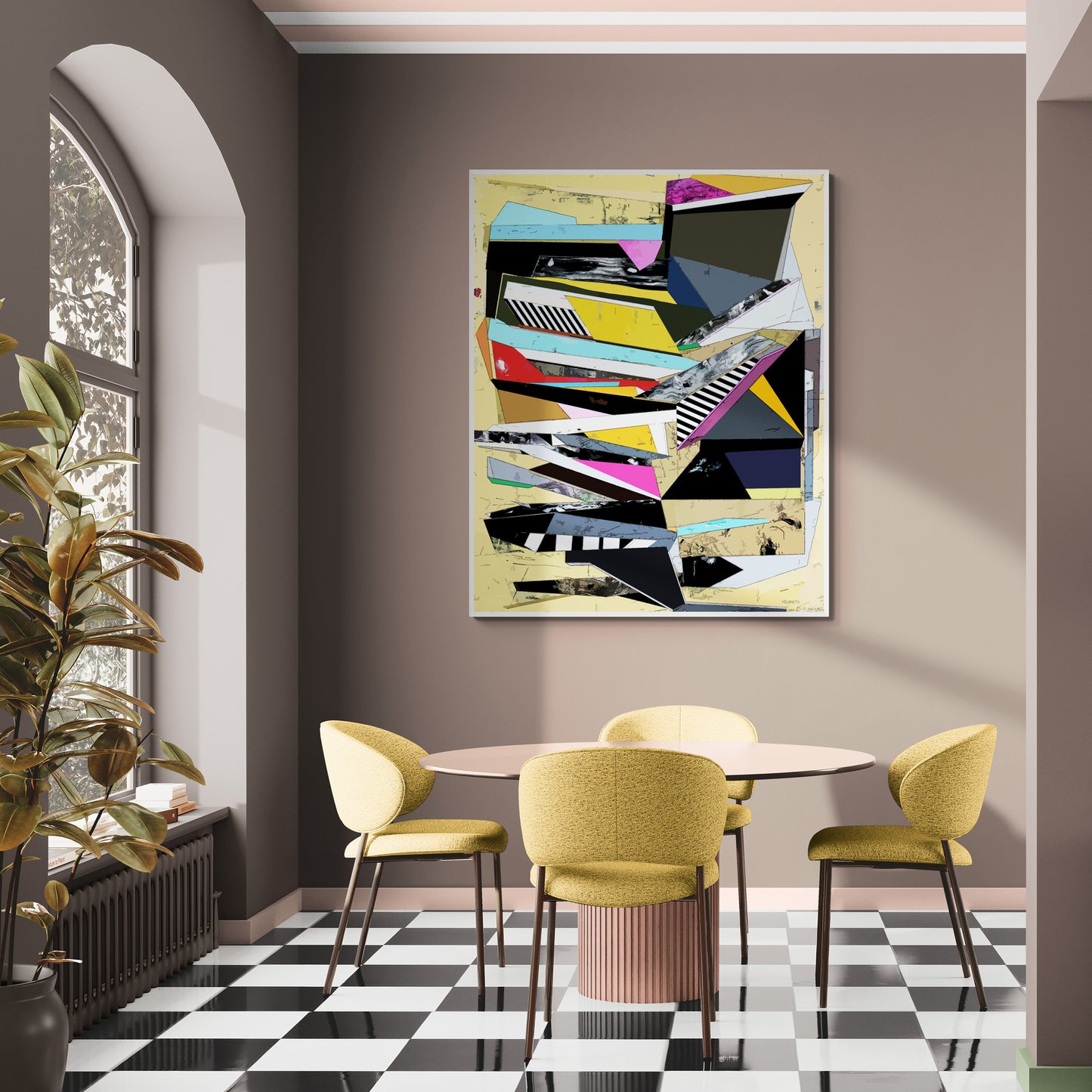Gelbe geometrische abstrakte Wandkunst | Lebendiger Farb-Leinwanddruck „GN-65“